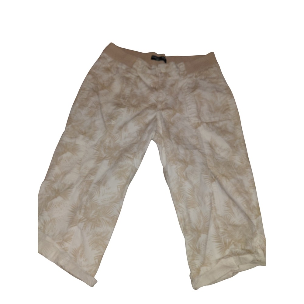 Riders by Lee Womens Mid Rise Skimmer Capri Pants Tan White Palm Leaf Print 12M